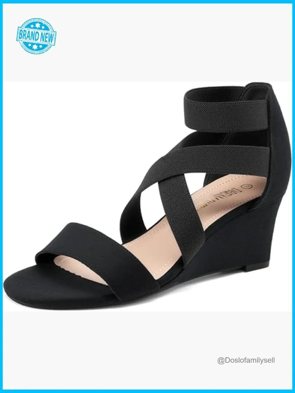 Women's Elastic Ankle Strap Low Wedge Sandals Comfortable Dressy Heels for